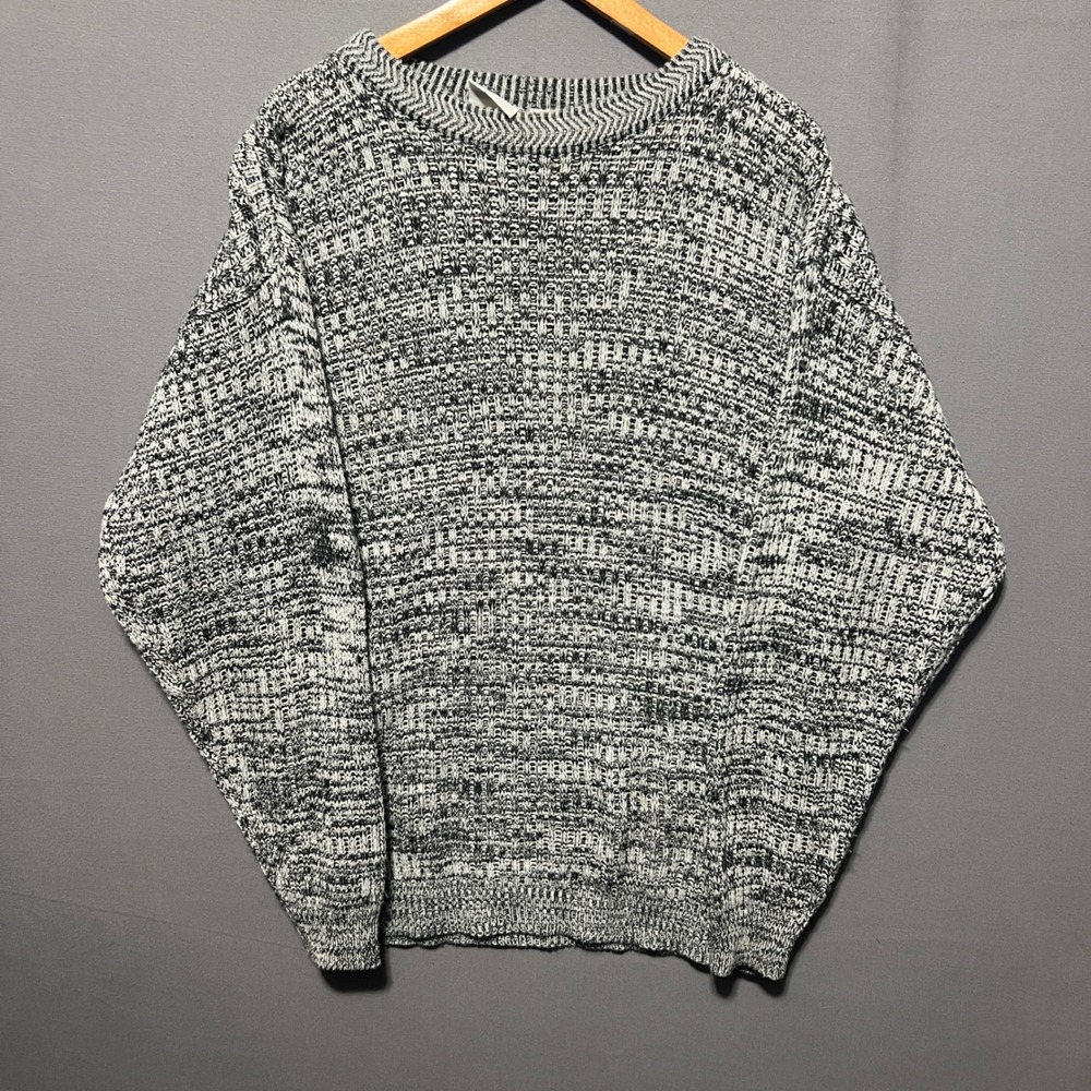 Puritan Mens XL Black White Marled Knit Crewneck Sweater Pullover V# 7575